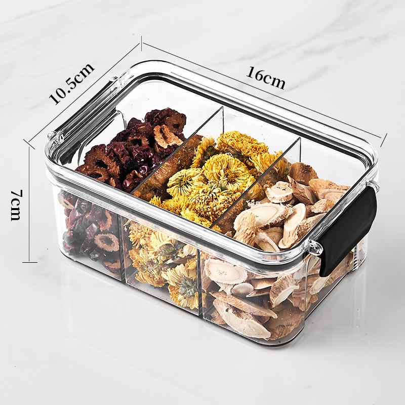 Floral Tea Box: Airtight 460ml Plastic Container with Four Compartments for Fresh, Food-Grade Storage.