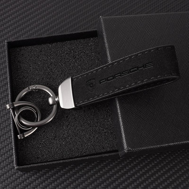 High Quality Luxury Women Men Suede Leather Car Keychains For Porsche Panamera Cayenne Taycan 911 718 Macan Carrera-GT 928 944 fvbm70
