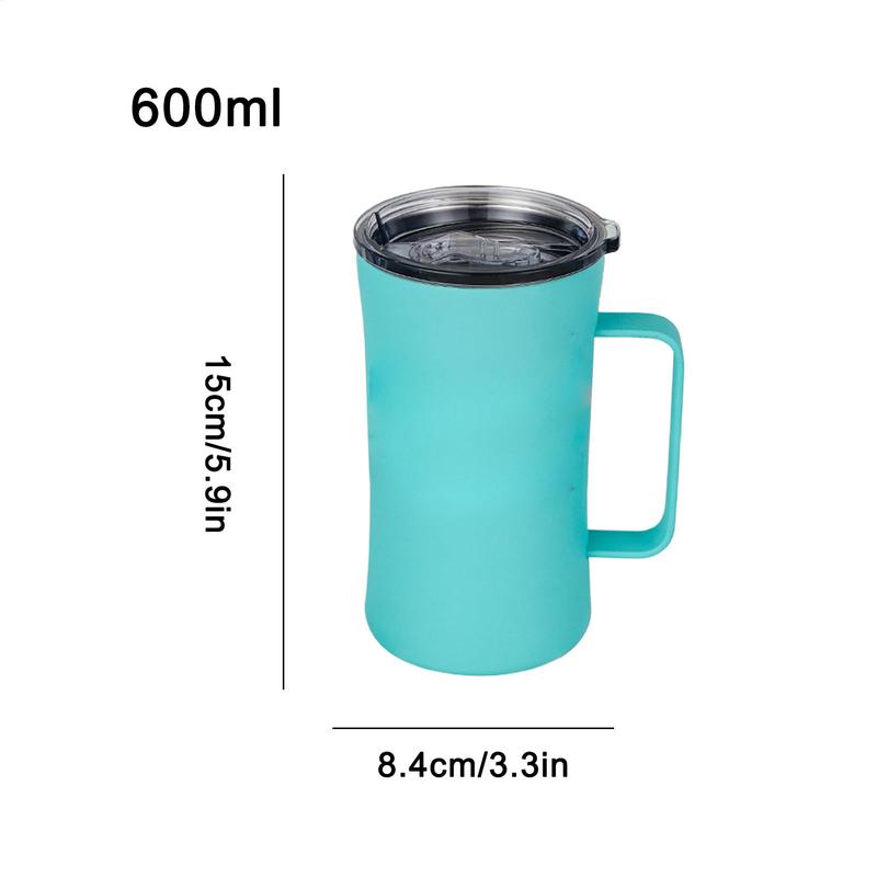 Water Tumbler With Handle Leakproof Bottle With Lid Splash Proof 600ml Thermal Tumbler For Hot And Cold Beverages Coffee Tea
