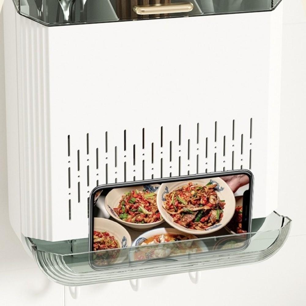 Wall Mounted Kitchen Cutlery Holder Dust-proof Draining Racks  Spoon Storage