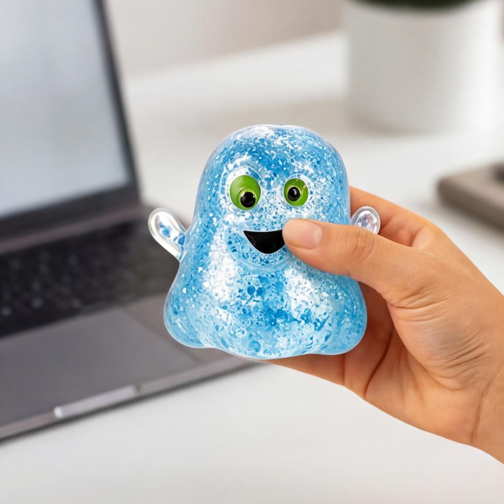 Stress Relief Ghost Shape Slow Rise Squishy Fidget Toy with Glitter Pumpkin Halloween Decor for Kids Adults Anxiety Relief/transparent