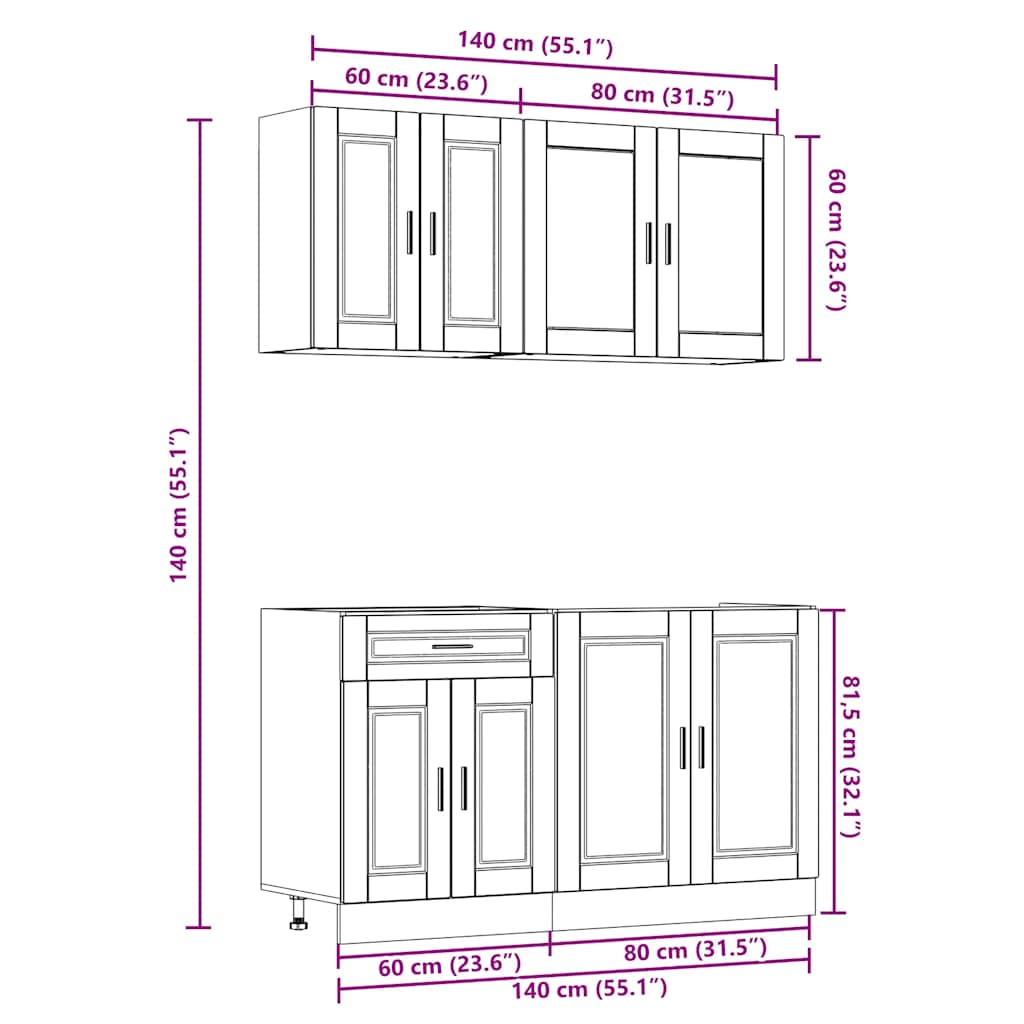 4 Piece Kitchen Cabinet Set  Porto  Rustic Wood Look Engineered Wood