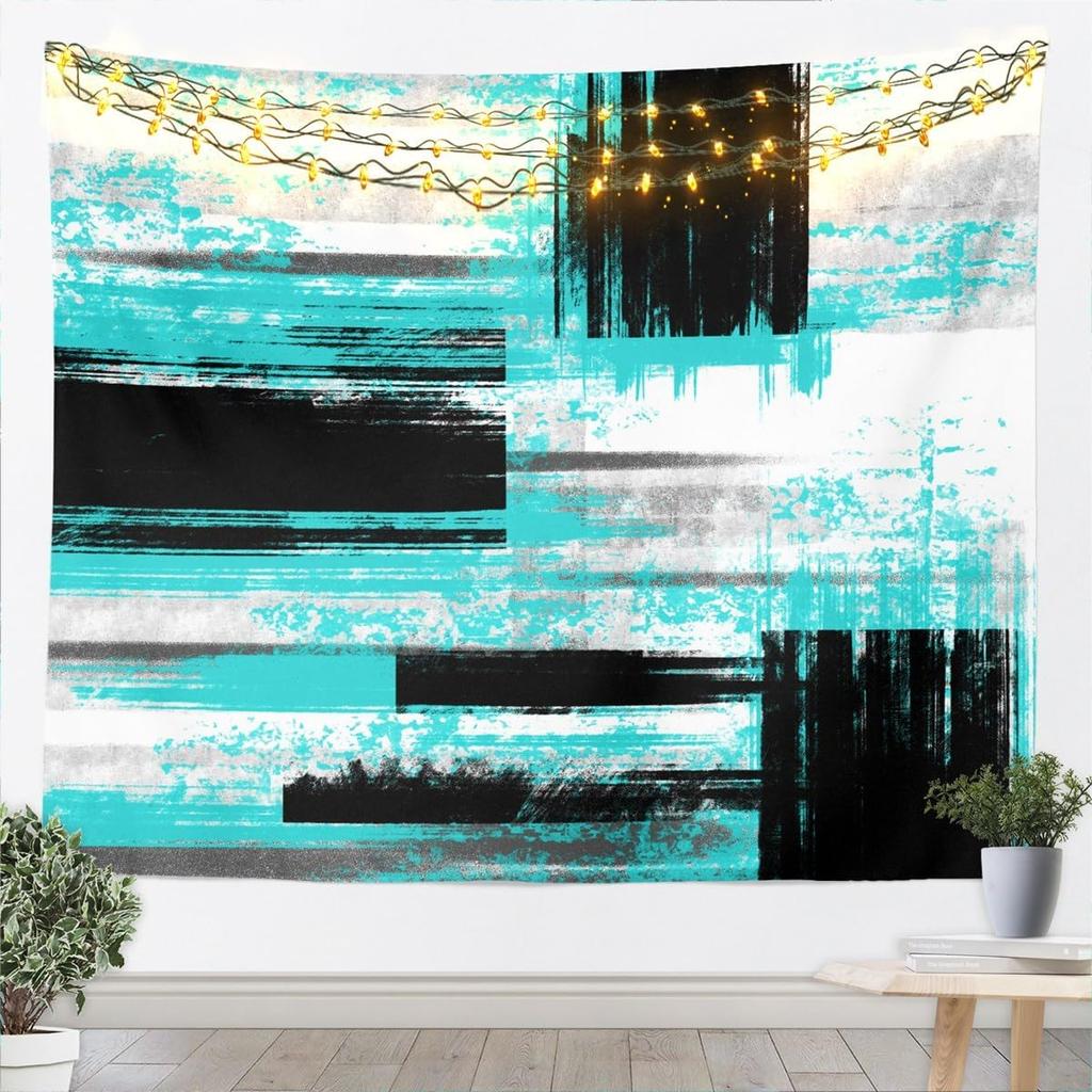 Black Black White Tapestry Kids Abstract Art Design Wall Art for womem Modern Geometric Wall Hanging Blanket Breathable Soft