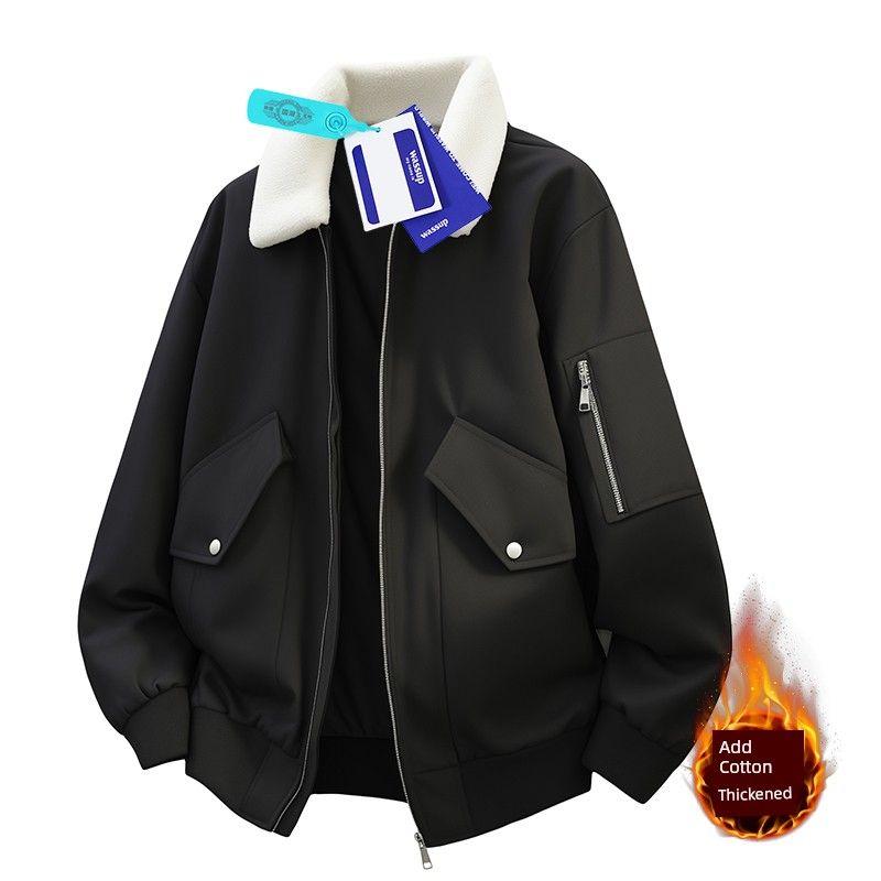 

Wassup Design-Inspired Deconstructed Segmented Warm Lapel Men s Jacket for Autumn and Winter, American Retro Workwear Cotton Coat Black 4XL