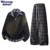 Wassup Sohot Men's Spliced Long-Sleeve T-Shirt & Plaid Casual Pants Set