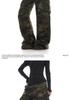Unisex Vintage Washed Camo Wide-Leg Work Pants with Multi-Pockets