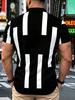[Printed Design-Not Textured] Summer New Men'S Black And White Striped Polo Shirt, Comfortable Collared Casual Top, Easy Business Style Daily Wear