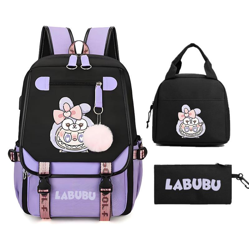 New Labub Children's Schoolbag, Backpack, Shoulder Pencil Case, Three-piece Set, Cute.