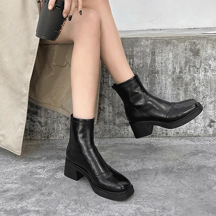 

[youshilai] Skinny boots women s head versatile temperament autumn and winter thick heel Martin boots women s Chelsea short boots 35