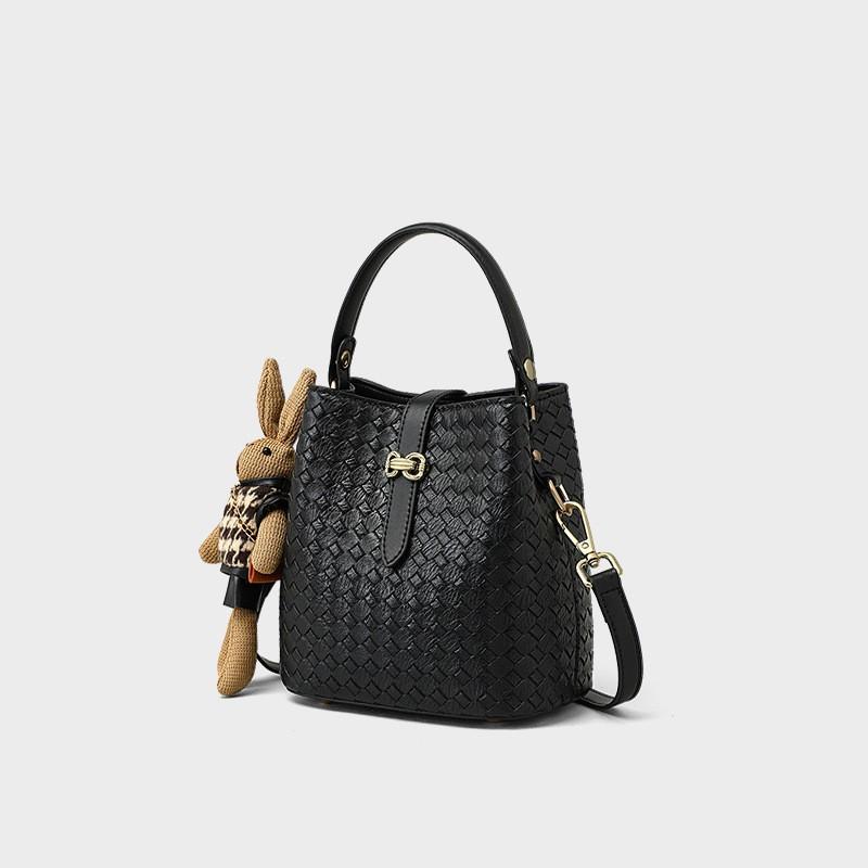 Womens Woven Bucket Bag Crossbody Handbag Soft Leather Small Shoulder Daily Street Style