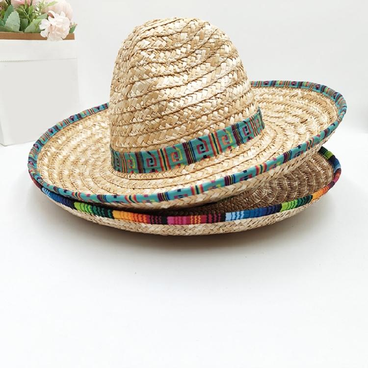 Natural Woven Straw Sombrero Hat Festival Design  Breathable Mexico Sun Hat For Beach Party Family Gathering Activity
