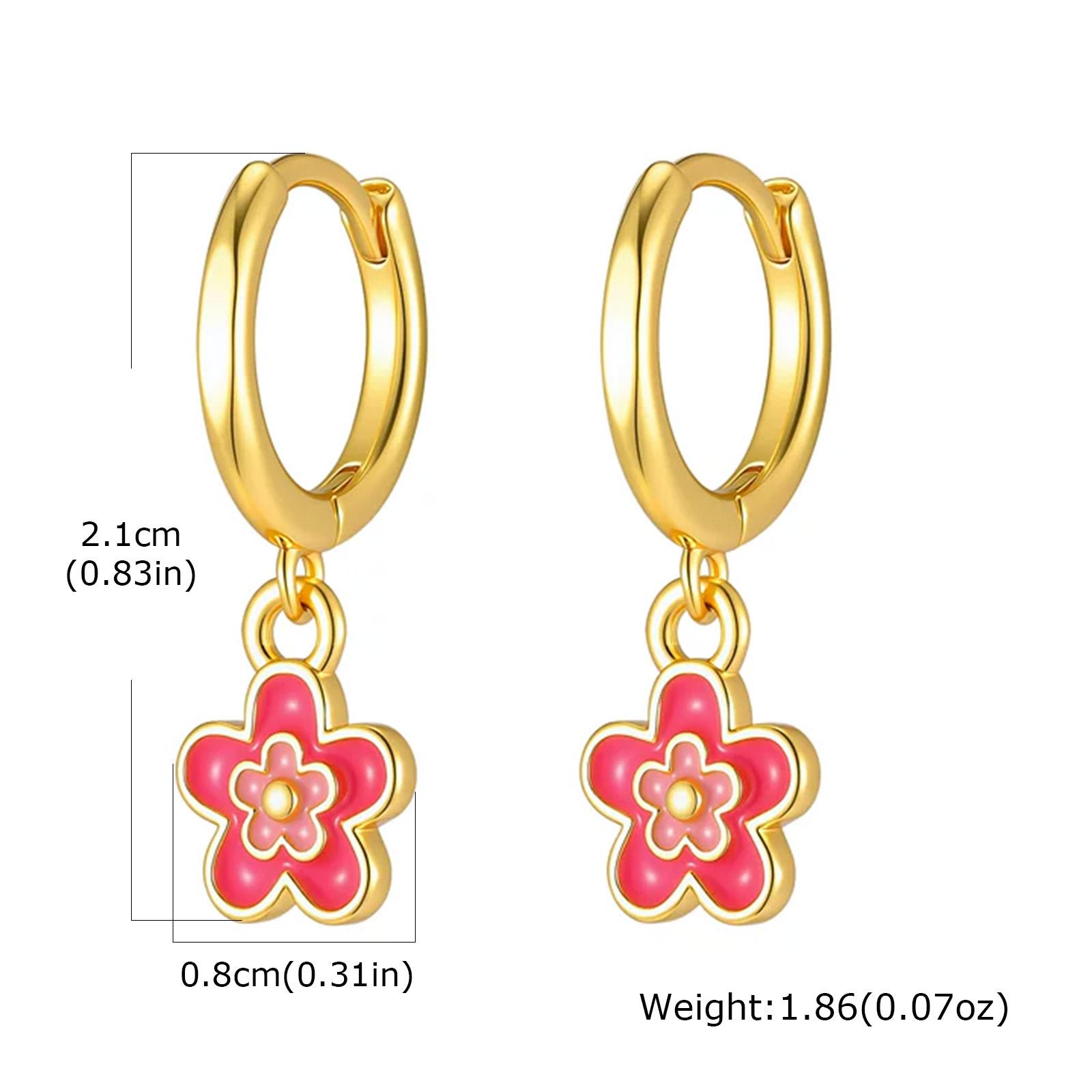 

Lovely Colorful Enamel Small Flowers Pendant Earrings for Women, Gold Plated Multicolor Floral Dangle Earrings, Piercing Jewelry розовый