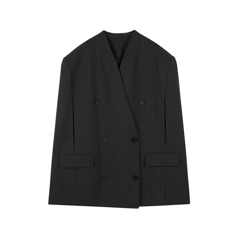 JNBY Collarless Wool Short-Sleeve Coat