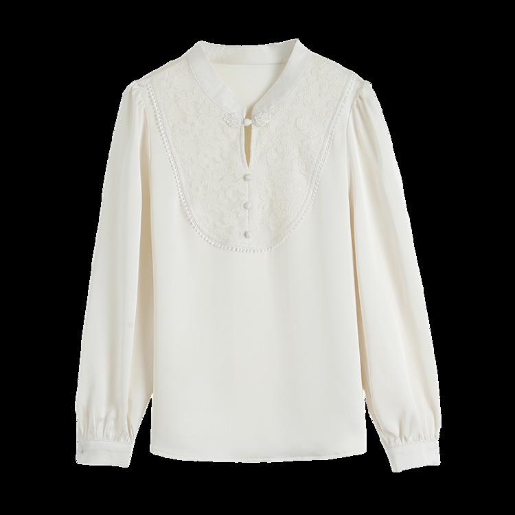 Elegant 2025 Spring Chiffon Blouse with Traditional Chinese Frog Button and Heavy Embroidery for Women