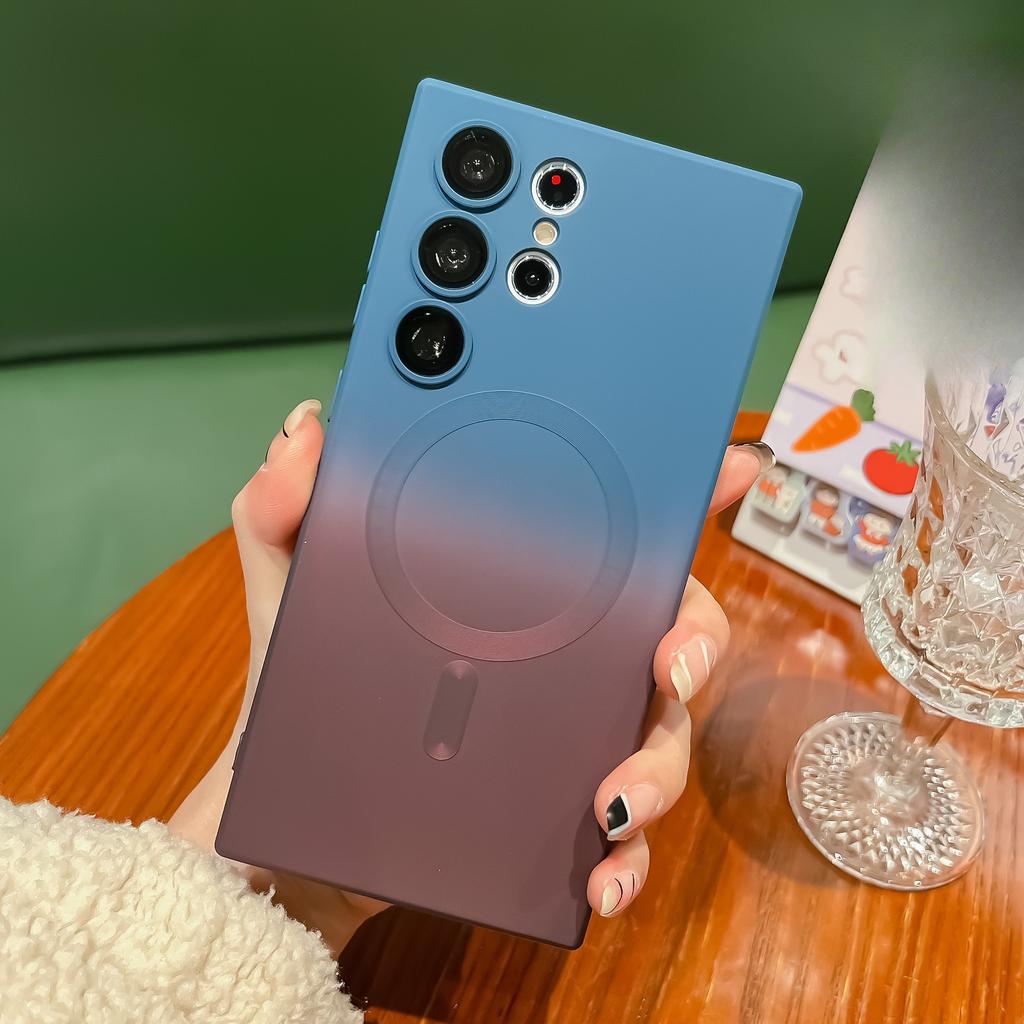 Geeignet für Samsung S25ultra Magnetische Handyhülle, Flüssige S24 Zweifarbiger Farbverlauf S22 mit Linsenfolie Weiche Schutzhülle