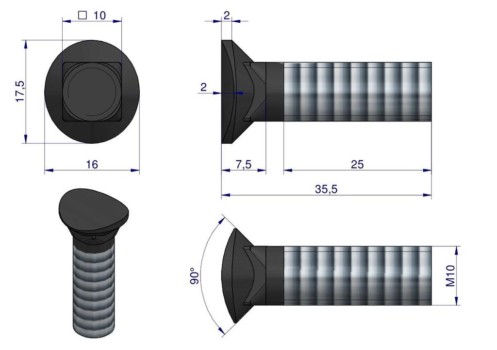 Screw Set. Redliczkowa Semi-circular M10X35 Mm Kl. 8.8 Waryński ( Sold In 25s )
