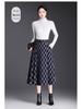 Spring 2026 Grid Pleated High-Waist A-line Midi Skirt - New Arrival, Perfect for Draped Commute Fashion