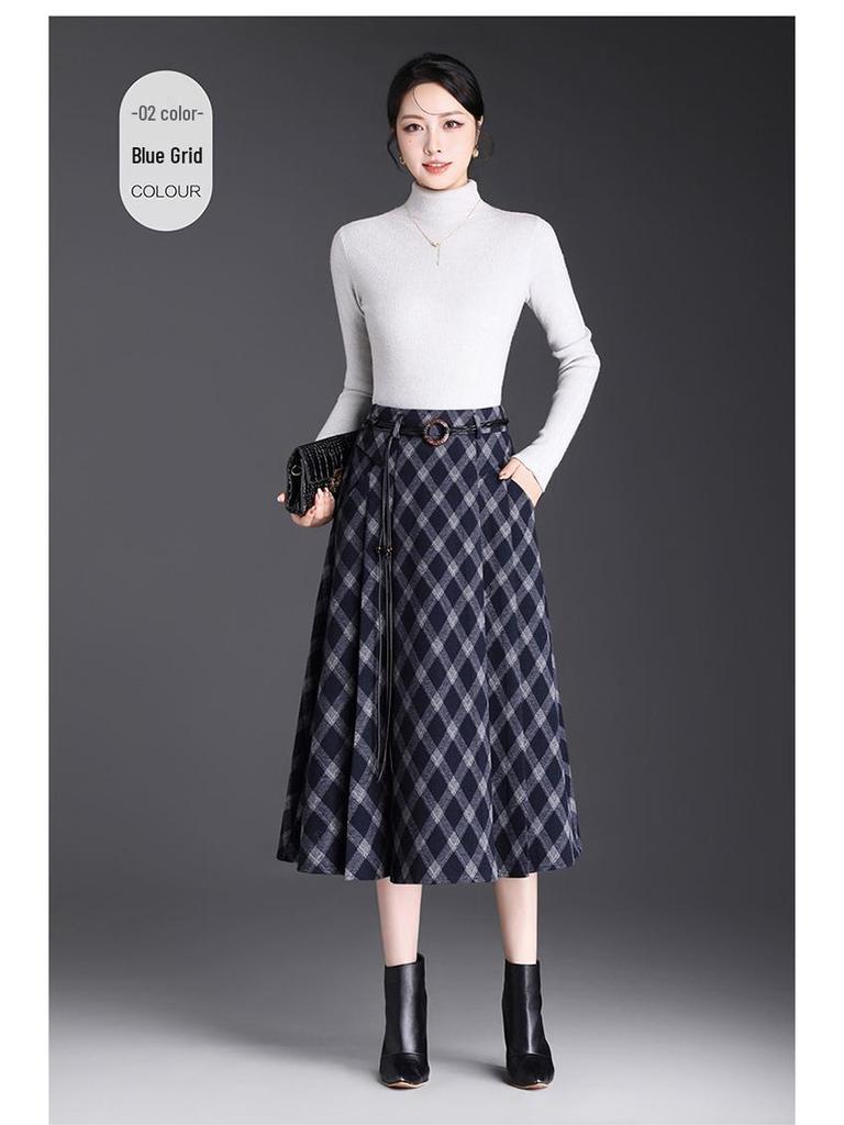 Spring 2026 Grid Pleated High-Waist A-line Midi Skirt - New Arrival, Perfect for Draped Commute Fashion