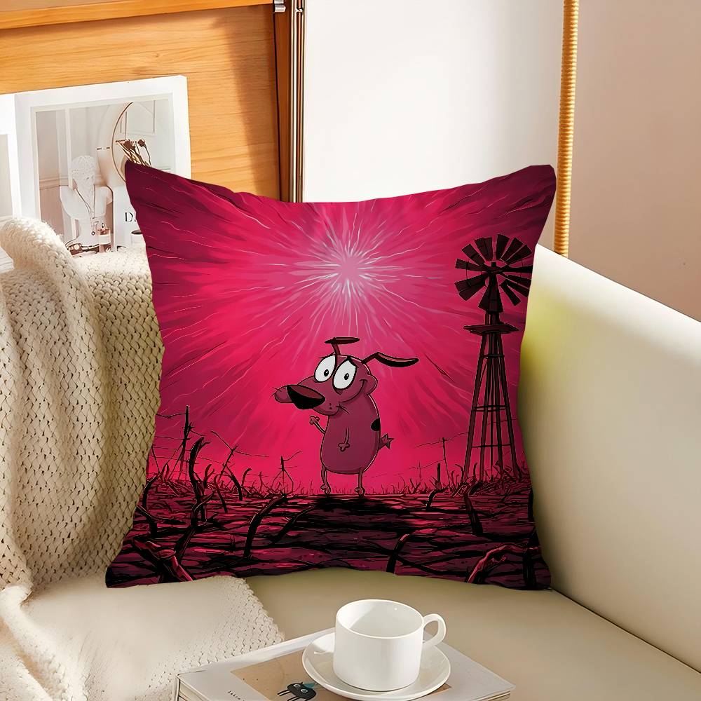 

Милые Чехол для Подушки Кураж Собака-Трусишка Мультяшный Декоративный для Дивана Домашний Двусторонний Принт Короткий Плюш Милый Чехол для Подушки 16x16Inch