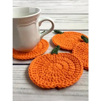 Crocheted Pumpkin Coasters, Handmade Fabric Drink Mats, Absorbent Drink Coasters, Perfect for Halloween and Fall Home Decoration