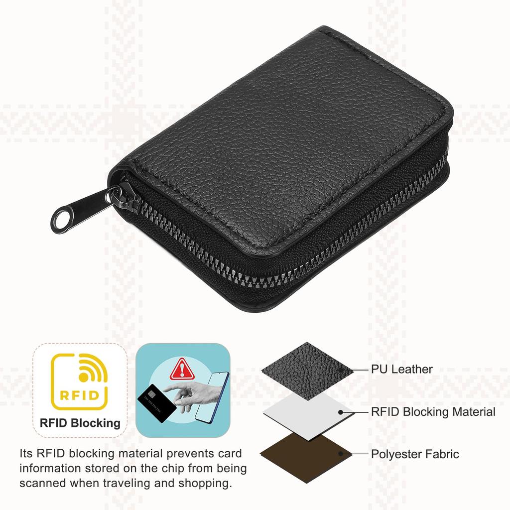 PATIKIL Accordion Credit Card Holder Zipper Wallet, 2-Piece Leather Card Case Organizer with 18 Card Slots for Men and Women, Black (2 Multi-Slots)