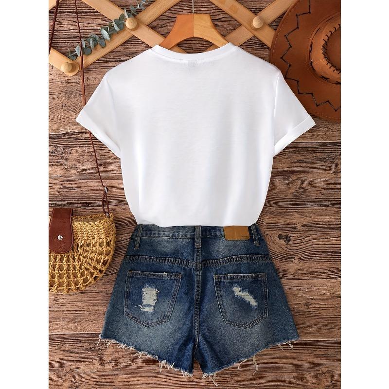 European sizes Floral and Letter Print Casual T-Shirt Love Yourself