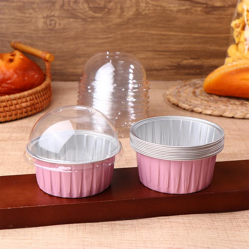 

10Pcs 125Ml Ramekins With Dome Lids Aluminum Foil Baking Cups Cupcake Muffin Liners Pudding Dessert Cups For Wedding Birthday розовый