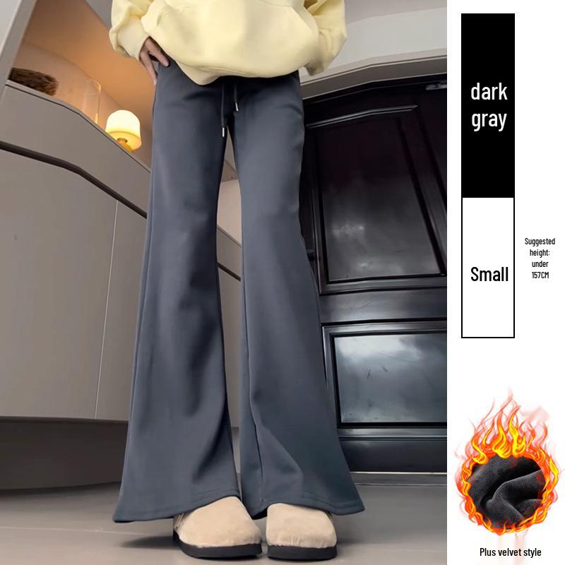 Douyin Women’s Winter Fleece-Lined Micro Flare Sweatpants - 2024 High Waist Slimming Wide Leg Horseshoe Pants