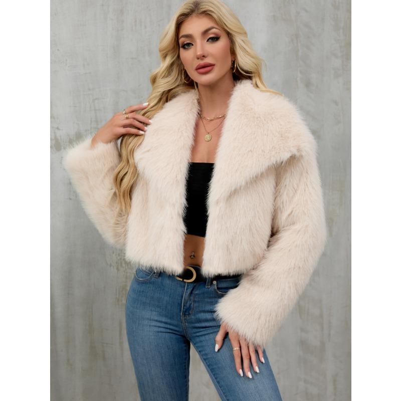 Winter Damen Kunstpelz Warm Übergroß Cropped Blaue Jacke Mantel