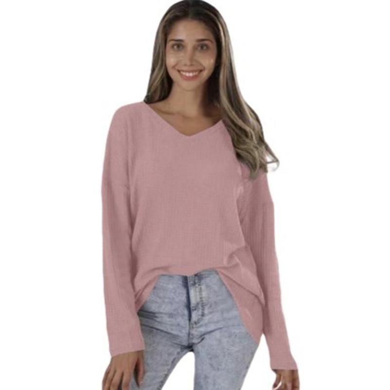 Women's  V-neck  Street  Spring and Autumn Loose Knitted Bottoming Shirt