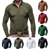 Mens Lapel Neck Business Polo Shirt Casual Long Sleeve Tee Tops Sport T Shirts
