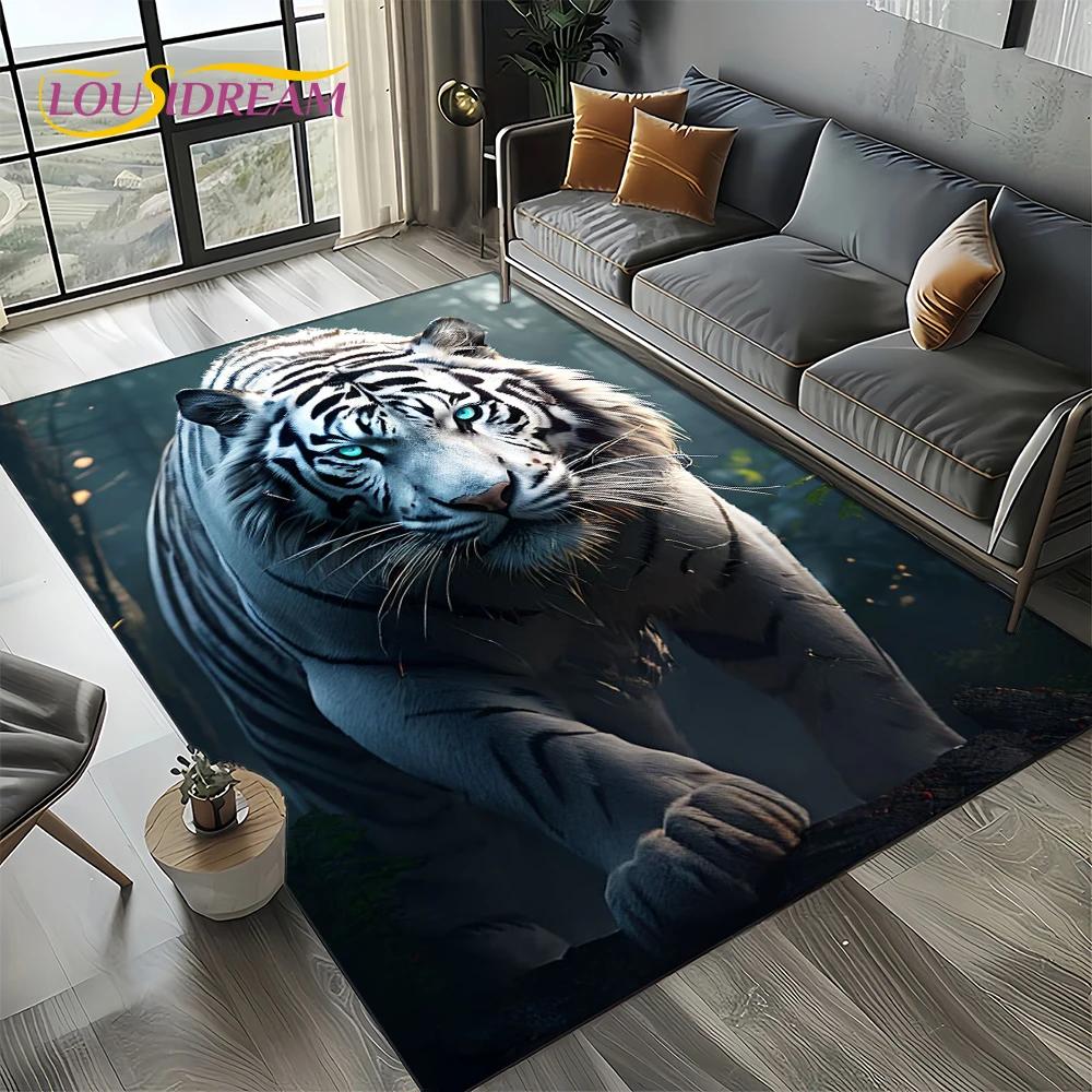 Fierce Tiger Lion Leopard Beast Animal Wildlife Cartoon Carpet Rug for Living Room Bedroom Sofa Decoration,Non-slip Floor Mat