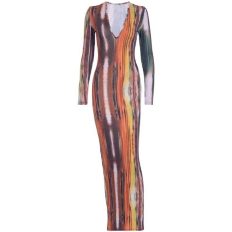 

Европейское платье Сексуальное платье с принтом и длинными рукавами Orange Print L