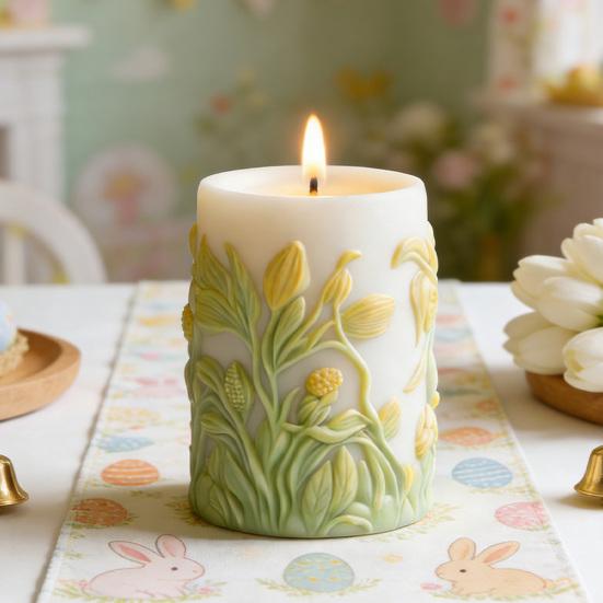 Stampo Candela di Pasqua Silicone Goffrato Coniglio Motivo Floreale Stampo Cilindrico per Realizzare Candele Forniture per Feste di Pasqua