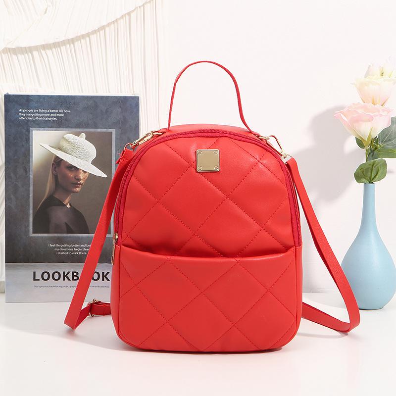Trend Fashion Casual Backpack Classic Rhombus Embroidered Women's Backpack Front Bag Storage Portable Shoulder Satchel