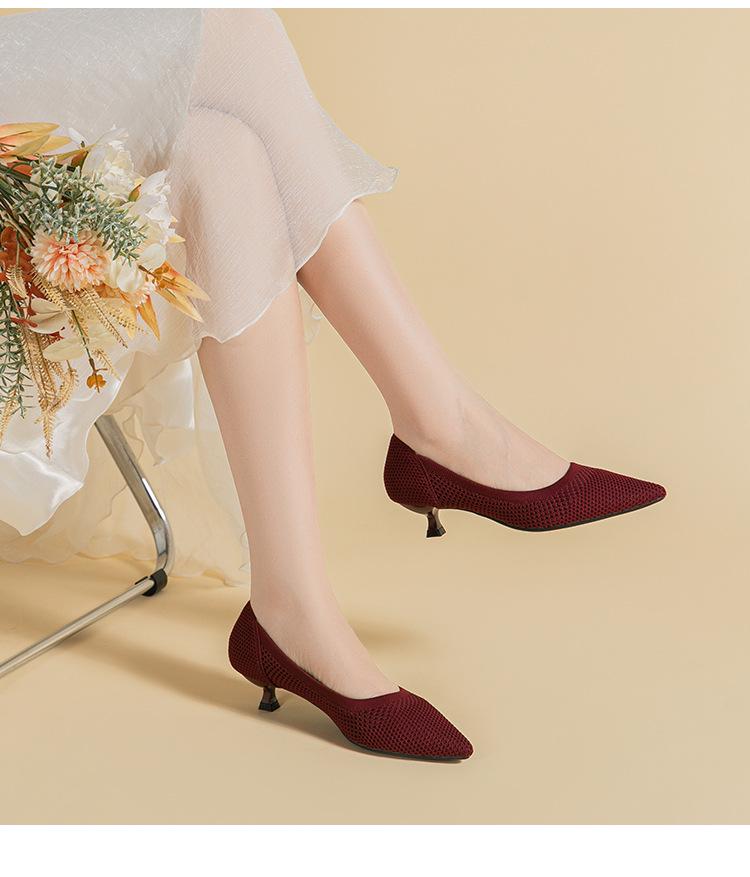 Damskie Oddychające Wsuwane Szpilki Fly-Knit - Szpiczasty Nosek, Moda Wiosna/Lato