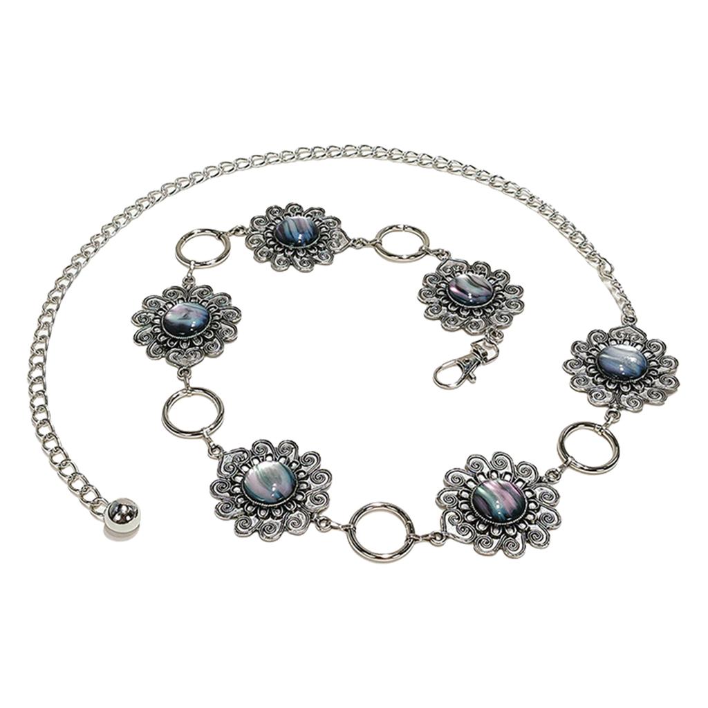 Lightweight Metal Chain Belt with Stone Accent Handcraft Bohemian Accessory Waist Cincher Band for Beach Parties