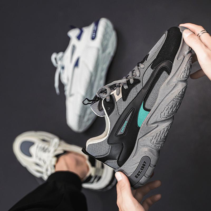 Thick Sole Versatile Clunky Sneaker For Men  New Trend Mesh Lace Up Breathable Casual Sports Shoes Increased Soft Soles
