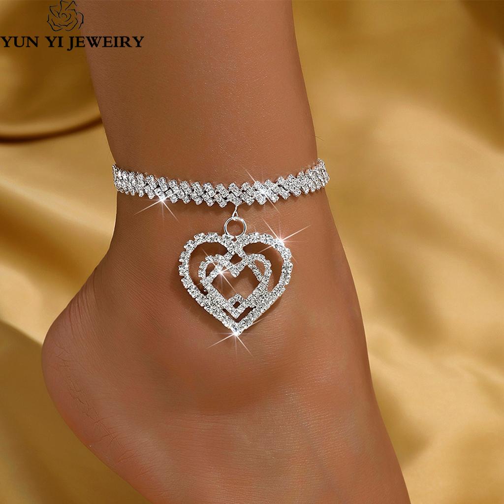 1PC Women's Fashion Trendy Peach Heart Foot Chain Zircon Accessories Suitable for Date, Party, Festival Gifts