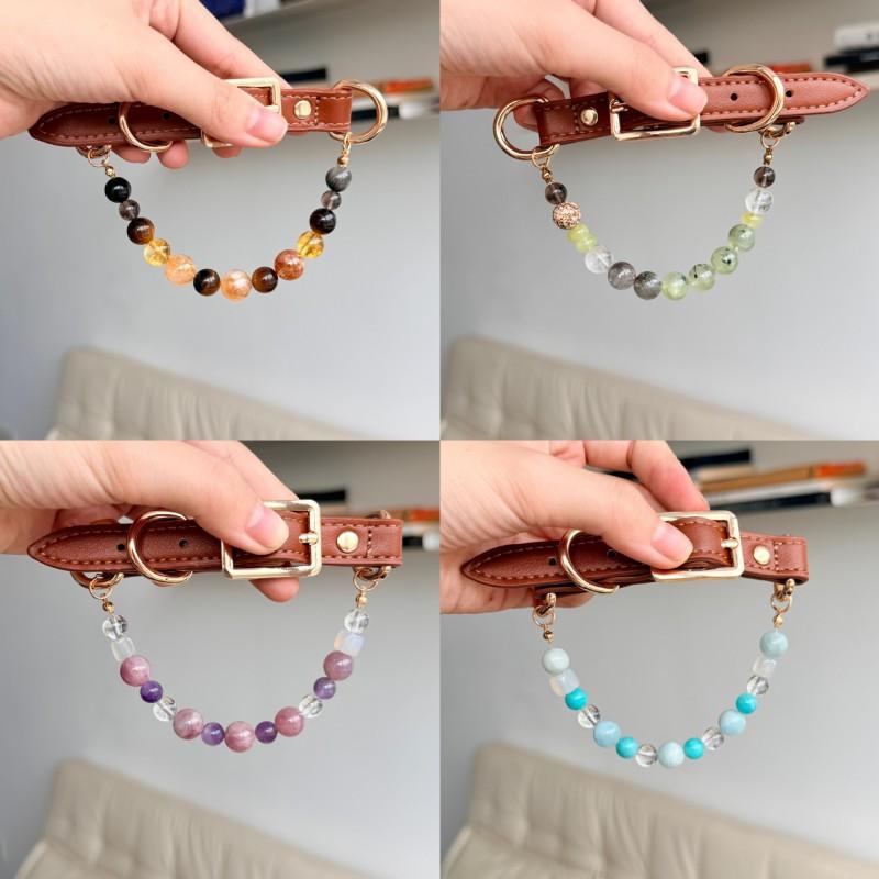 Natural Gemstone Pet Collar Dogs Cats - Green Prehnite Quartz Crystal Necklace Accessory Stylish Ins Fashion