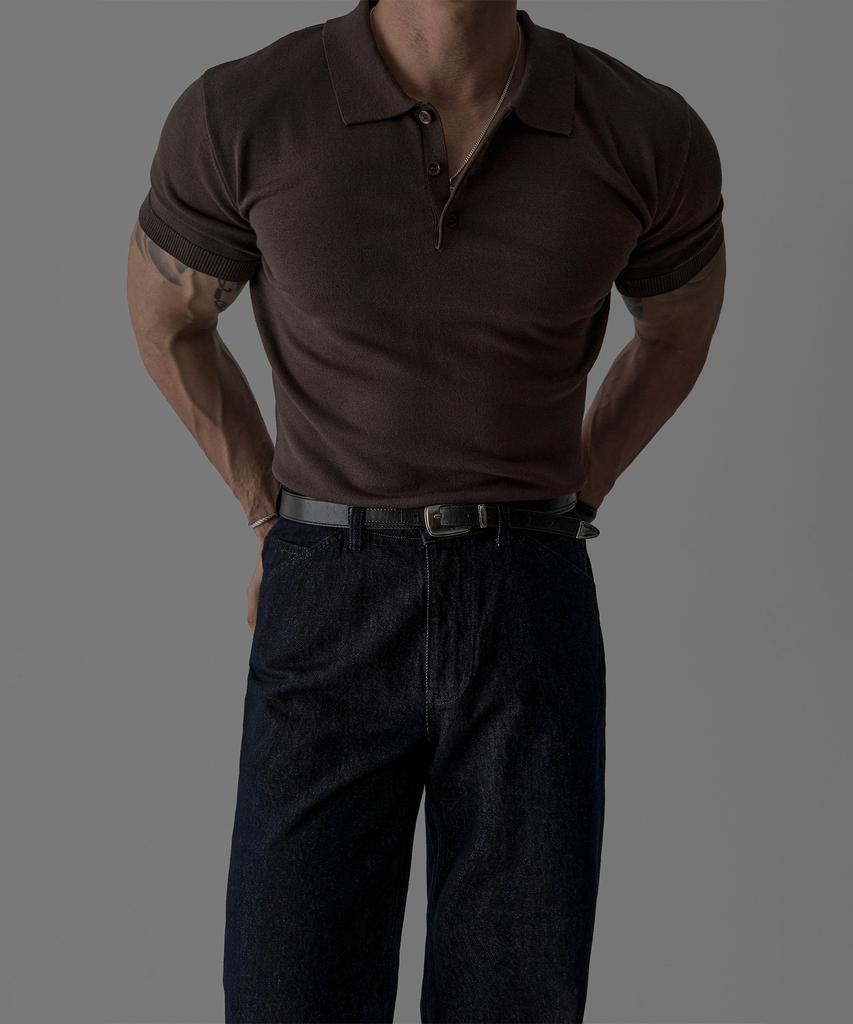 Baulopeulodeogteu Pique Collar Muscle Short Sleeve Knit [Brown]