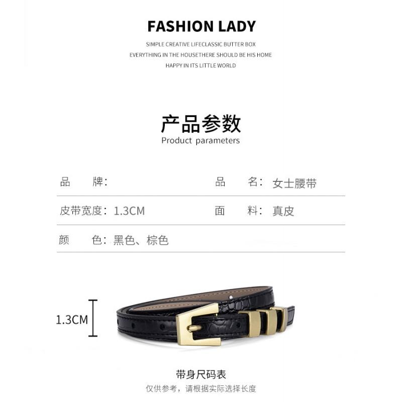 Slim Genuine Leather Belt With Metal Pin Buckle Crocodile Texture Womens Chic Waistband Dresses Pants