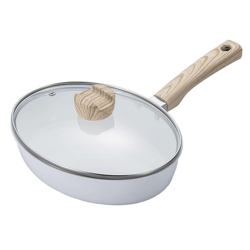 Bestco Ceramic IH Mini Grill Pan 18 X 24cm with Glass Lid Oval Snow White Days Cerati ND-6762