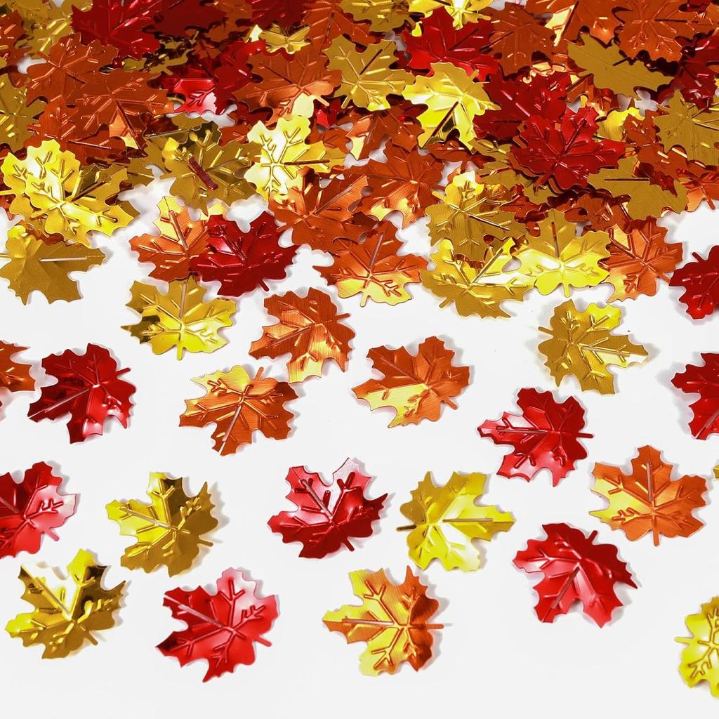 200 Pieces Fall Confetti, Thanksgiving Maple Leaves, Turkey, Pumpkin, Acorn Sprinkles Foil Metallic Table Scatter Confetti for Fall Party