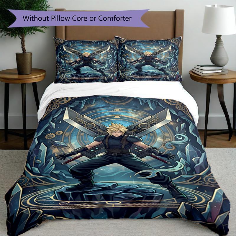 3pcs Duvet Cover Set (1*Duvet Cover + 2*Pillowcase, Without Core), Final Fantasy Print Bedding Set, Bedroom Decor, All‑Season, Birthday Gift
