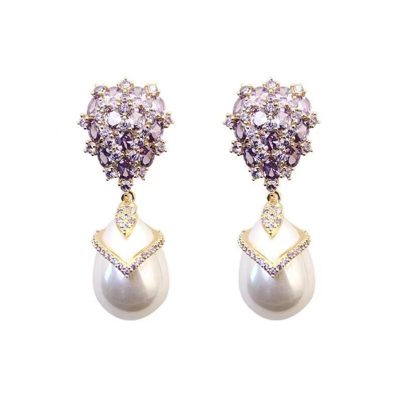 S925 Silver Teardrop Pearl Earrings: Elegant Zircon Inlay, French Luxury Court Style