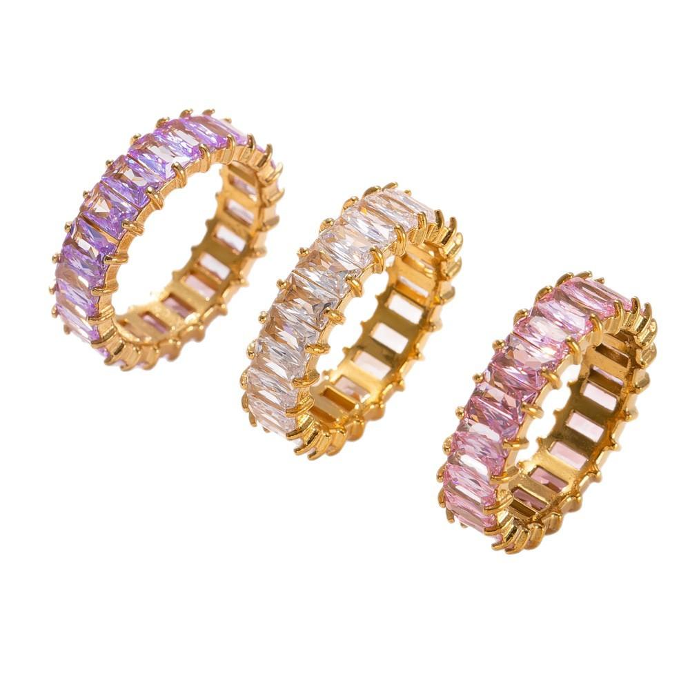 Titanium Steel Jewelry Korean Version Light Luxury 18k Gold Plated Index Finger Ring Square Color Diamond Stainless Steel Ring Factory