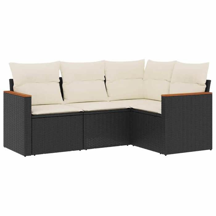VidaXL Salon de Jardin avec Coussins 4 pcs, Canapés de Terrasse, Ensemble de Meubles de Patio, Mobilier d'Extérieur, Noir 3258332