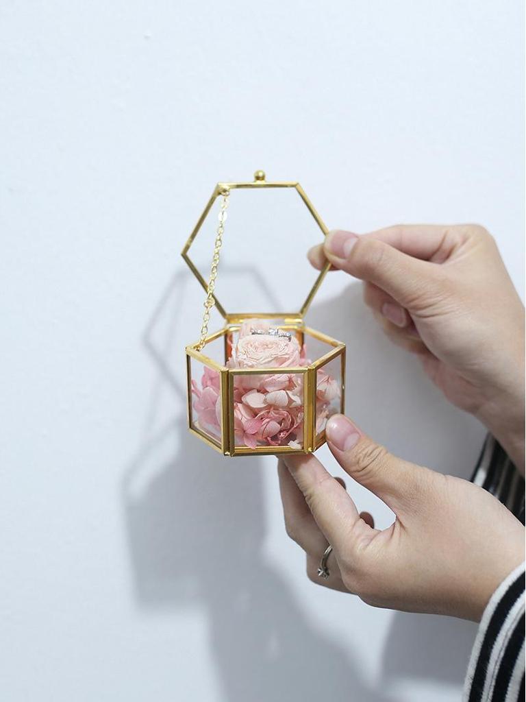 Hexagonal Engagement & Wedding Ring Box - Transparent Glass Jewelry Storage Gift Box