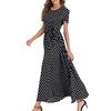 Fashion Women  Short Sleeve Beach Polka Dot Bandage Long Maxi Dress